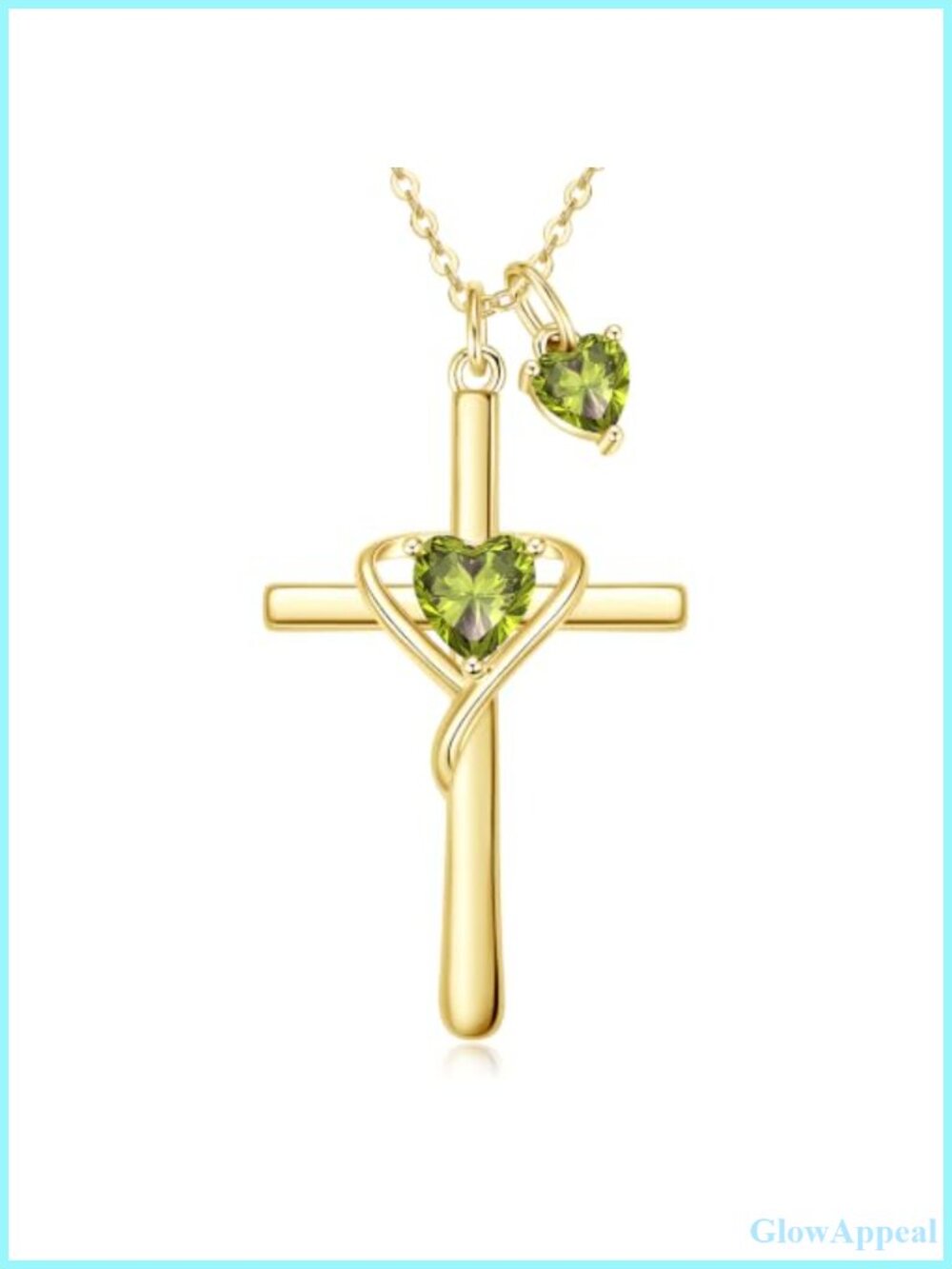 14k Gold Plated Double Birthstone Cross Heart Pendant Necklace Christian Jewelry